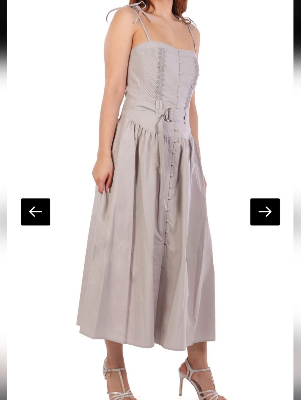 Max Mara MARELLA Brado Gray  Tie-Shoulder Button-Front Midi Dress  NO BELT  8